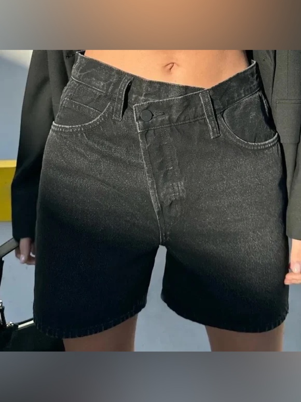 OAK + FORT Washed Black High-Waist Denim Shorts / 100% Organic Cotton